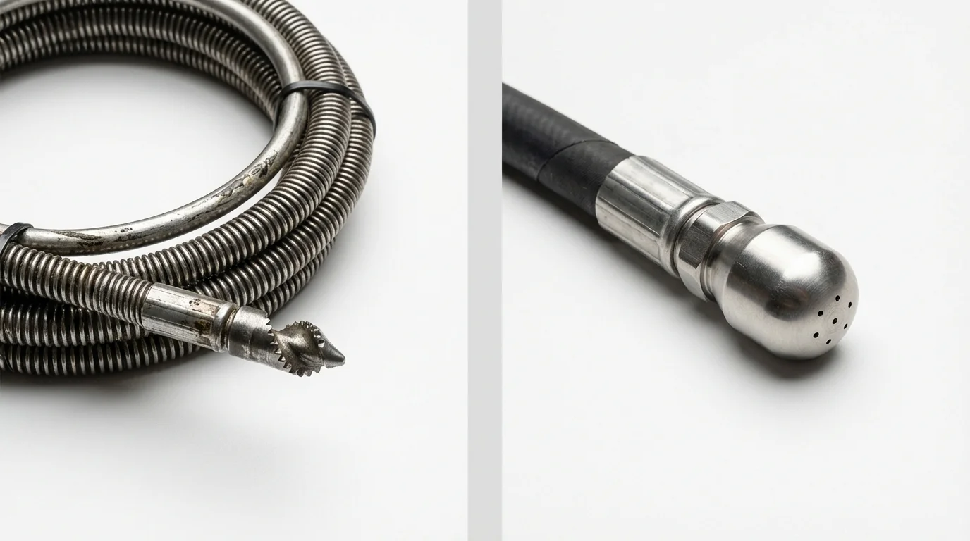 Drain snake cable and hydro jetting nozzle used for drain cleaning in Cairo, NY