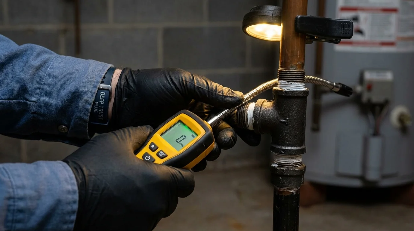 Gas leak detection with electronic sniffer by Johns Plumbing LLC in Cairo